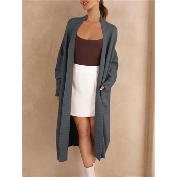 Womens Long Cardigan Sweaters with Pockets Charcoal - Picture 4 of 5